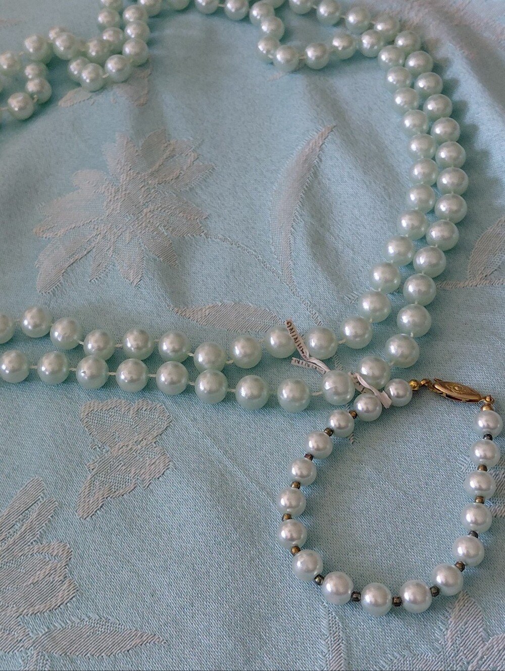Classic Mint Green Faux Pearl Necklace and Bracelet Set - Women Jewelry